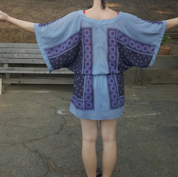 Free People kimono Style Patterned Blue Mini Dress - Picture 2 of 7